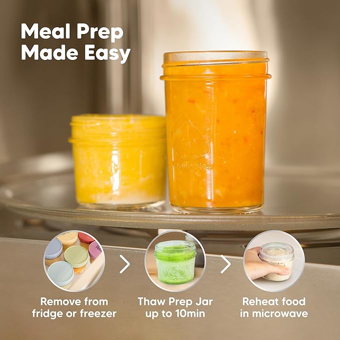 KeaBabies 4pk 8oz Glass Baby Food Containers with Lids - Leak-Proof, Microwavable Small Glass Jars, Baby Purees & Toddler Snack Storage Containers, BPA-Free, Dishwasher & Freezer Safe (Musk Dusk)