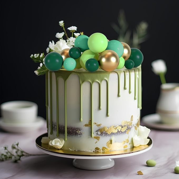 75 Pieces Cake Balls Topper Decorations Foam Cupcake Topper Mini Balloon Balls Cake Picks for Deco Birthday Party Wedding(Green Gold Series)