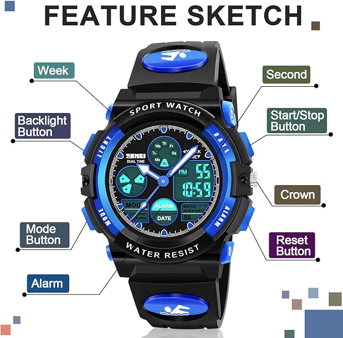 ATIMO LED Multi Function Waterproof Watch for Kids - Kids Gifts