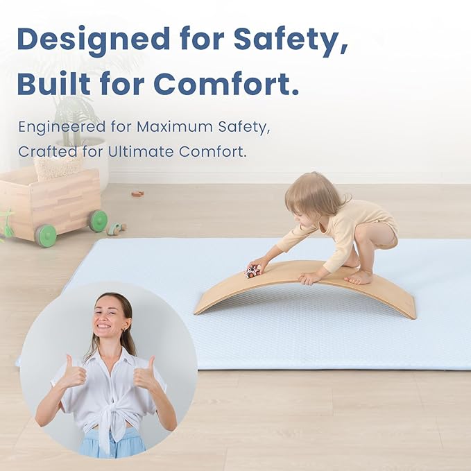 Baby Play Mat for Summer, 1.3 Thick Extra Large Memory Foam Cooling Floor Tummy Time Mat, Soft & Breathable, Non-Slip Rectangular for Toddlersâ Playtime & Rest(Light Blue,79"x118")