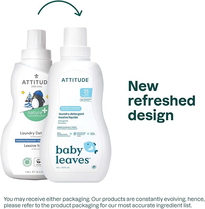 ATTITUDE Baby Laundry Detergent, EWG Verified, Plant and Mineral-Based Formula, HE Compatible, Vegan Household Products, Soothing Chamomile, 35 Loads, 35.5 Fl Oz