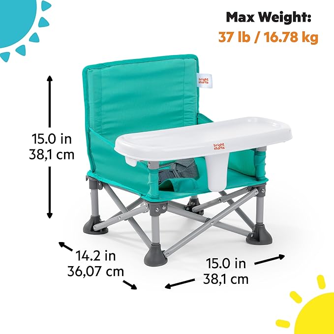 Bright Starts Pop 'N Sit Portable Booster, Indoor/Outdoor Use, Floor Seat with Feeding Tray, Teal, 6 Mos - 3 Yrs