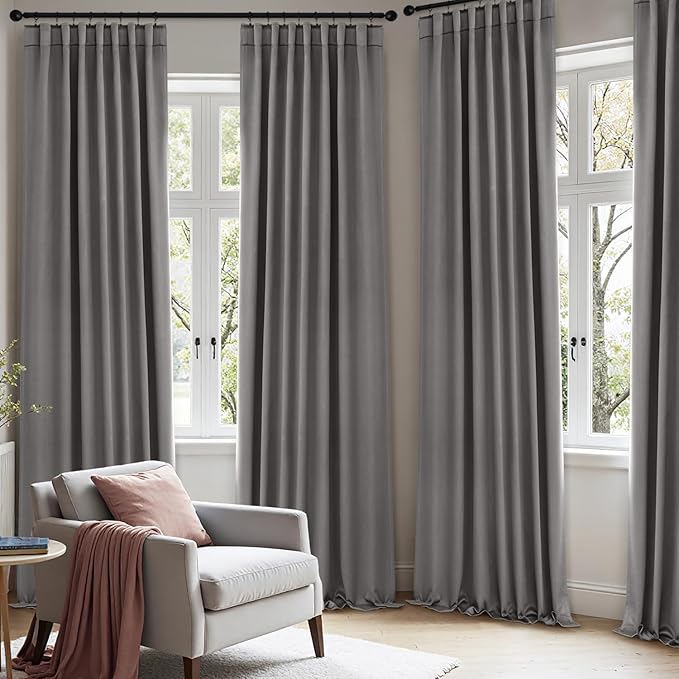 ANRODUO Back Tab Blackout Curtains for Bedroom Living Room, Rod Pocket Pinch Pleated Thermal Insulated Room Darkening Curtains 45 Inches Long 2 Panels, Grey, 42 x 45 Inch
