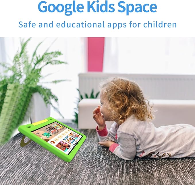 JREN Kids Table 10.1" |Android 14 Tablet for Kids|64GB Storage|Octa-Core|WiFi |Cameras|Parental Control|Kids Content|Case Included Great Gift for Children Ages 3-12 Years Old Green