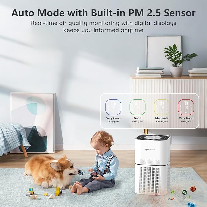 HEPA 14 Air Purifiers for Home Large Room Up to 2200ftΒ², DAYETTE Air Purifiers for Bedroom with Air Quality Sensor, Remove 99.97% of Dust, Odor, Pets Dander, Smoke
