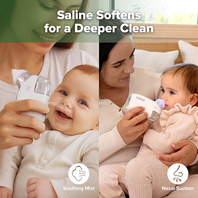 Haakaa Nasal Aspirator for Baby, 2-in-1 Electric Baby Nasal Aspirator with Sprayer β Baby Nose Sucker, Nose Sucker for Baby β 5 Adjustable Suction Levels up to 65kPa, Quiet, Music & Lights