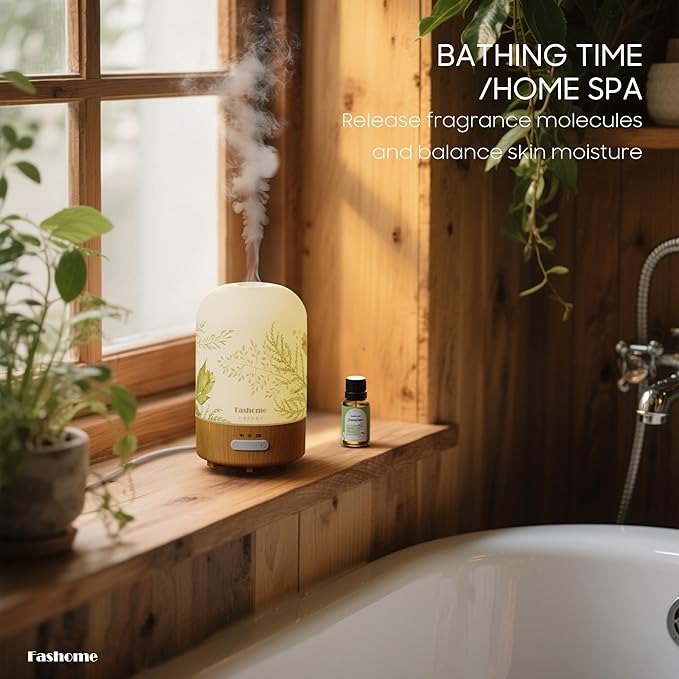 Aromatherapy Essential Oil Diffuser with Jasmine Oil, 6 in 1 Ultrasonic 100ML Aromatherapy Scent Humidifier Vaporizer with Dense fine Mist, Timer, Auto-Off (Summer-Jasmine)