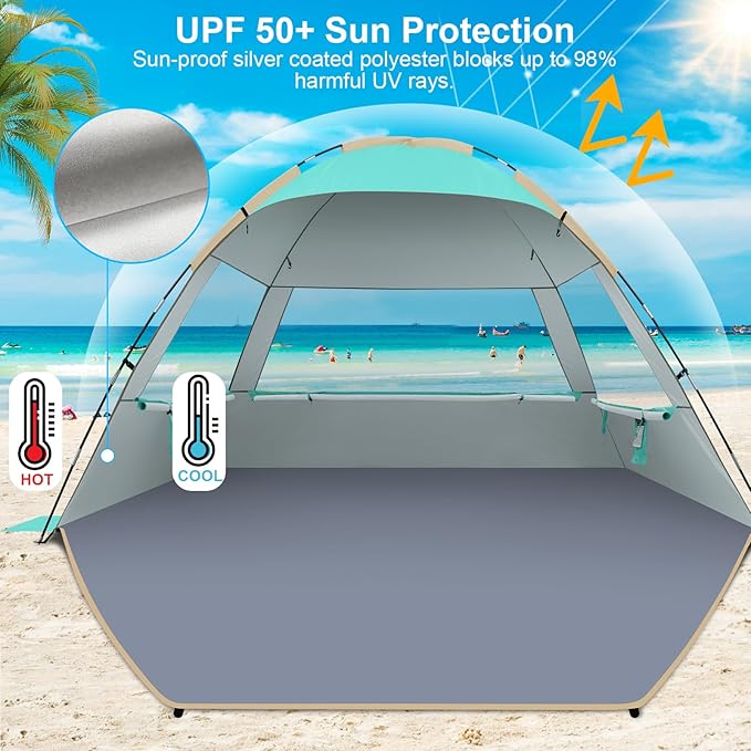 Gorich Beach Tent Sun Shelter for 3/4-5/6-7/8-10 Person with UPF 50+ UV Protection, Lightweight & Easy Setup Beach Shade Canopy, Portable Beach Shade Tent Beach Cabana