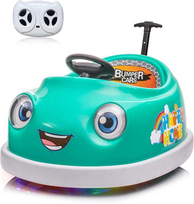 12V Dual Battery Electric Ride on Kids Bumper Car w/Remote Control,360 Degree Spin,Push Rod Rocker Horse Function,3-Speeds Babies & Toddlers Bumping Car Ride on Toy Gift for 1-4 Years Children(Green)