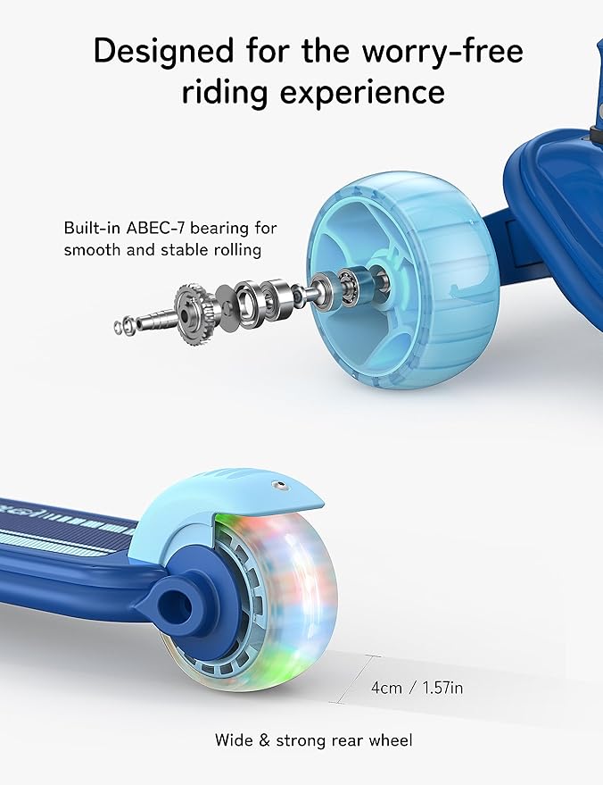 Besrey Kick Scooter for Kids Ages 3-10, 3-Wheel Folding Scooter with Adjustable Height, LED Light Wheels, Extra Wide Deck for Outdoor Activities