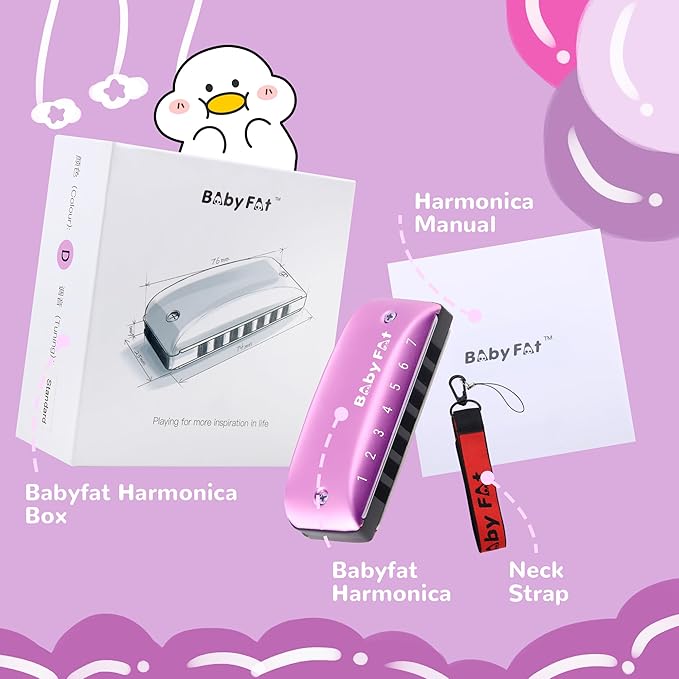 BabyFat 7 Hole Blues Mini Harmonica Set,Diatonic Harmonica with free lanyards,Gifts for Professional Players and Beginners,Easy-playing Musical Instrument(Key of D)