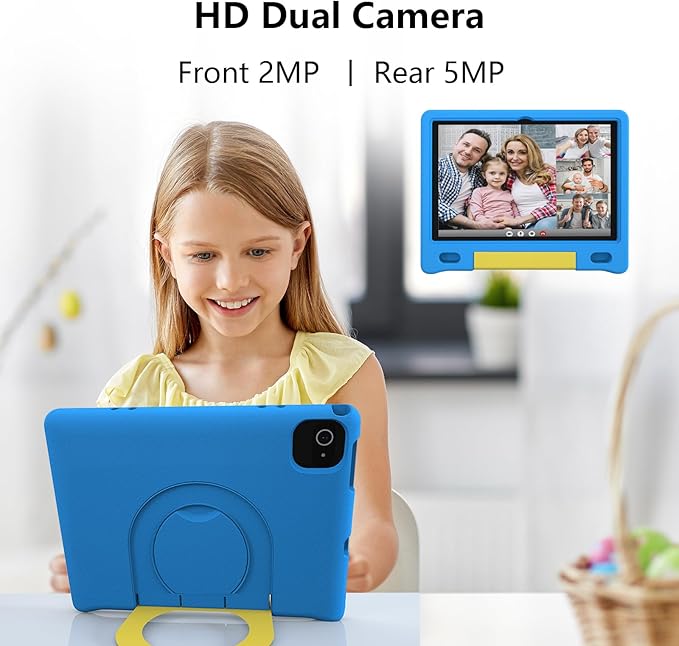 JREN Kids Table 10.1" |Android 14 Tablet for Kids|64GB Storage|Octa-Core|WiFi |Cameras|Parental Control|Kids Content|Case Included Great Gift for Children Ages 3-12 Years Old Blue
