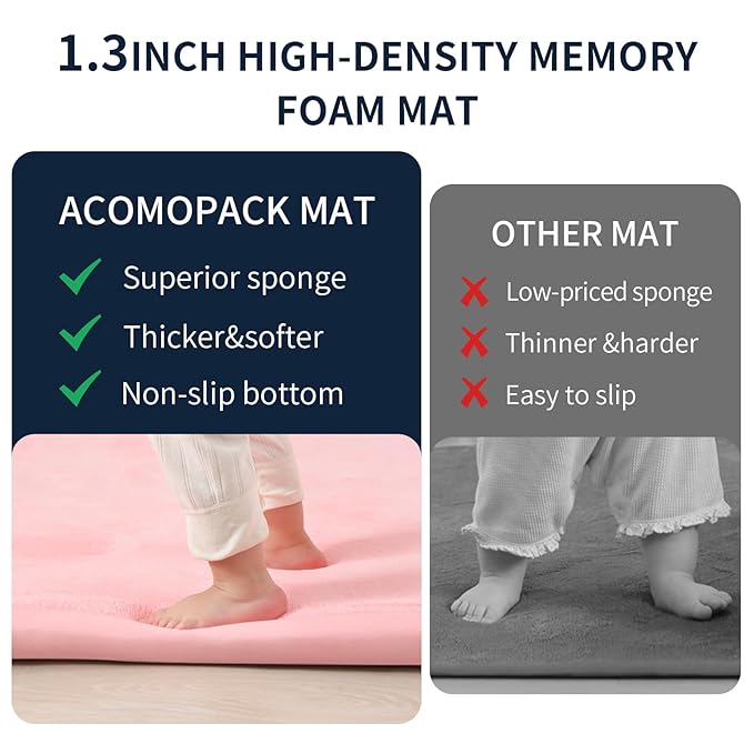 ACOMOPACK Baby Play Mat for Floor 1.3" Thick Memory Foam Play Mat 59"×71" Tummy Time Crawling with Non-Slip Bottom for Living Room,Nursery,Soft Velvet Playpen Mats for Kids,Infants(Pink)
