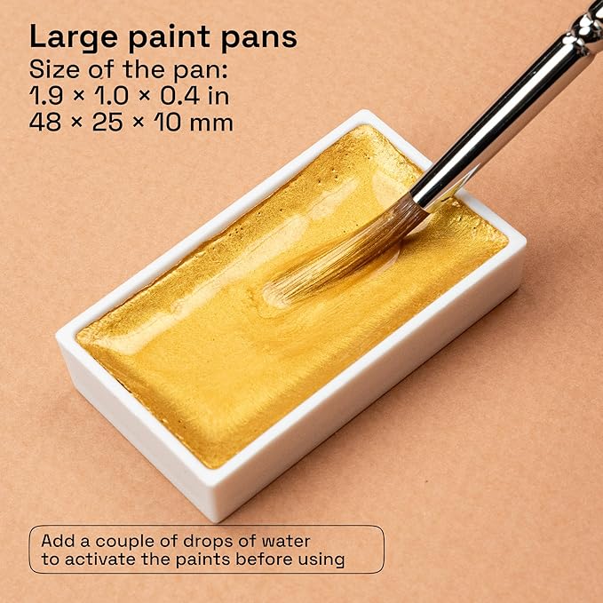 ARTISTRO Professional Metallic Watercolor Paint Set for Adults - 6 Pigment-Rich Gold Colors, XL Pans, ASTM-I Lightfastness, High Tinting Strength Watercolor Set for Professionals made by professionals