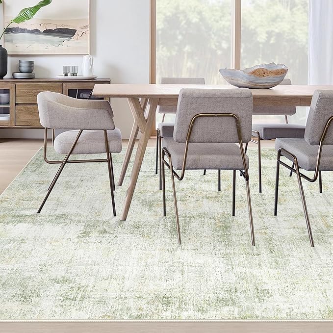 Area Rugs 9x12 Living Room: Washable Rug Modern Abstract Large Rugs Soft Non Slip Neutral Rug Stain Resistant Indoor Carpet for Bedroom Kitchen Dining Room Home Office Rugs(Green Brown,9'x12')