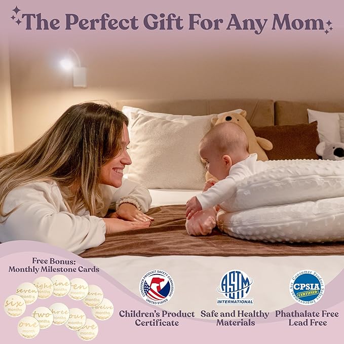Infant Support Pillow with Adjustable Side Panels - Portable Cushion with Milestone Circles for 0-12 Months - Pink