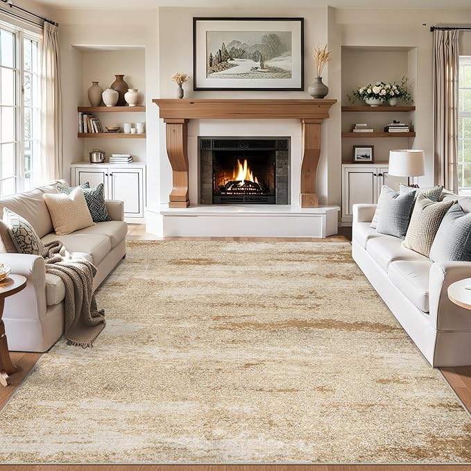 Area Rugs Living Room Rug - 5x7 Washable Modern Abstract Soft Neutral Non-Slip Carpet Large Indoor Floor Stain Resistant Thin Carpets for Bedroom Dining Room Farmhouse Nursery Home Office Beige