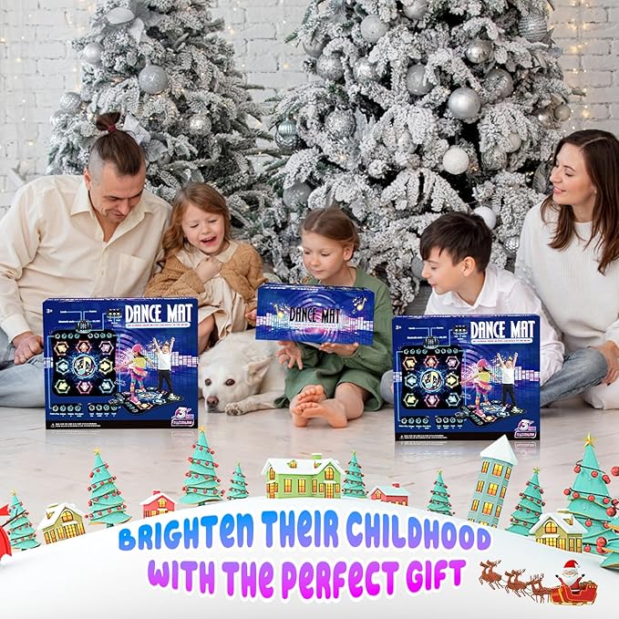 Dance Mat, 2025 Light Up 8-Button Dance Pad with Wireless Bluetooth, Upgraded Flowing Light Control System with Stands, Kids Toys Music Games Birthday for 3-12 Year Old Boys Girls