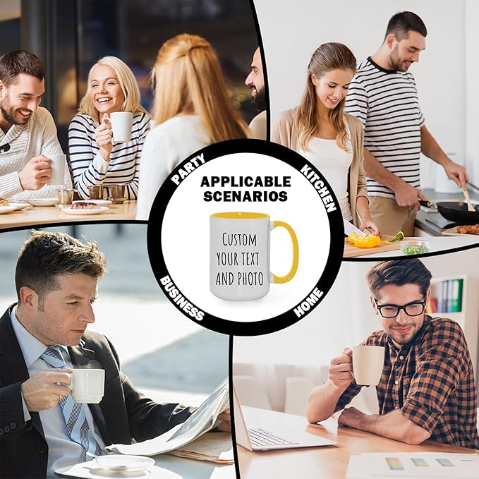 Custom Mug Upload Your Picture Personalized Coffee Mug with Photo Text Name Customized Cup Unique Ideas Gifts for Men Women Mom Dad Girlfriend Boyfriend Friend Family (Yellow, 11oz)