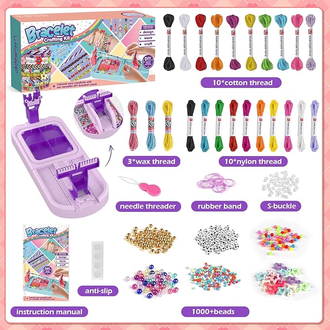 Arts and Crafts for Kids Ages 8-12,Friendship Bracelet Making Kit for Girl,DIY Arts and Crafts Maker for Kids,Jewelry Making Kit Christmas Gifts for Ages 6 7 8 9 10 11 12 Year Old (Purple)