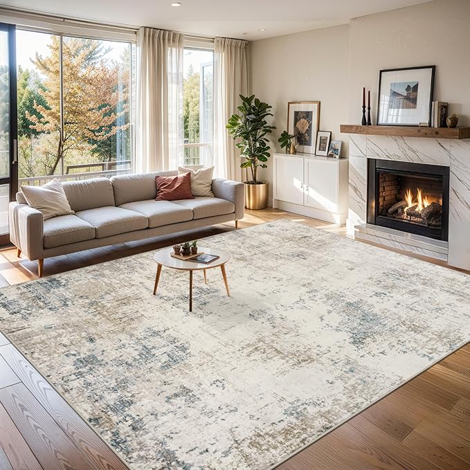 Area Rugs Living Room Rug - 4x6 Washable Modern Abstract Soft Neutral Non-Slip Carpet Large Indoor Floor Stain Resistant Thin Carpets for Bedroom Dining Room Farmhouse Nursery Home Office Multi