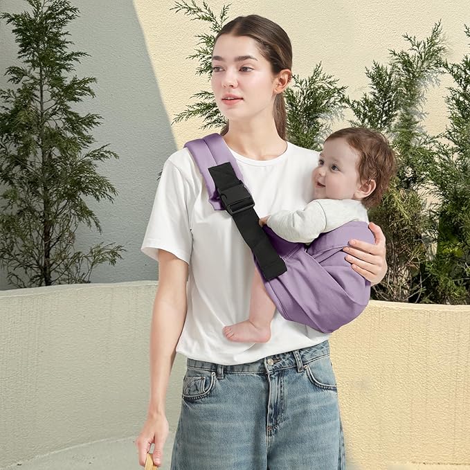 Baby Sling Carrier, Toddler Carrier Sling with Double Safety Buckle and Adjustable Shoulder Strap(7-30lbs), Baby Carriers One Size Fits All, Purple