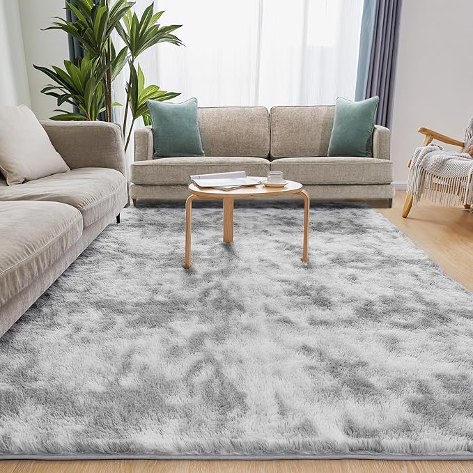 Area Rug, 4x5.8 Tie-Dyed Light Grey Rugs for Bedroom, Soft Plush Area Rugs for Living Room, Nursery, Study Room, Dressing Room, Home Decor