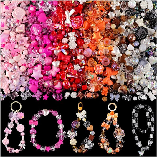 Assorted 260-320PCS Acrylic Beads for Bracelet Making, Flower Bow Butterfly Candy GummyBear Kawaii Aesthetic Beads,Cute Bead for Jewelry Making DIY Necklace Keychain Phone Charms(6 Colors)