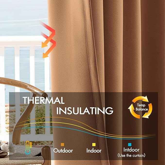 ANRODUO Back Tab Blackout Curtains for Bedroom Living Room, Rod Pocket Pinch Pleated Thermal Insulated Room Darkening Curtains 63 Inches Long 2 Panels, Brown, 42 x 63 Inch