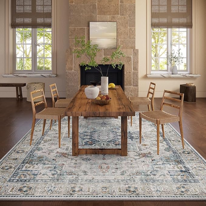 5x7 Area Rugs for Living Room: Washable Bedroom Rug Boho Vintage Rugs Stain Resistant Non Slip Low Pile Soft Lightweight Carpet for Kitchen Dining Room Farmhouse Nursery Kids Room Home Office