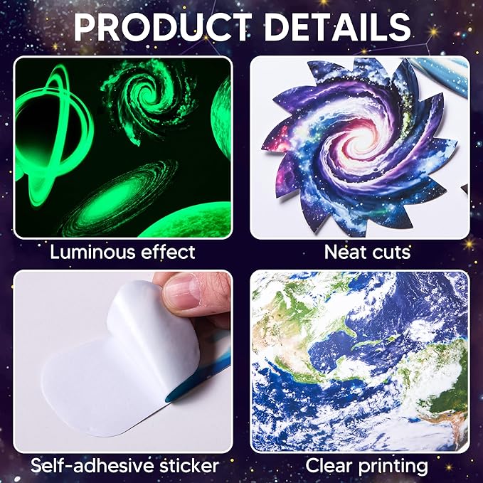 Glow in The Dark Stars and Planets for Ceiling, Robmoda Glow Solar System Wall Stickers, Space Wall Decals for Kids Boys Room (Green)