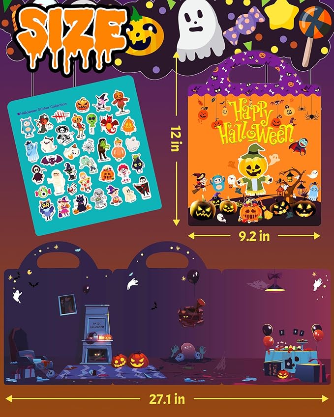 Benresive Reusable Sticker Books for Kids 2-4, Sticker Books for Toddlers 1-3 2-4, Toddler Travel Toys Activities Crafts Gifts - Halloween