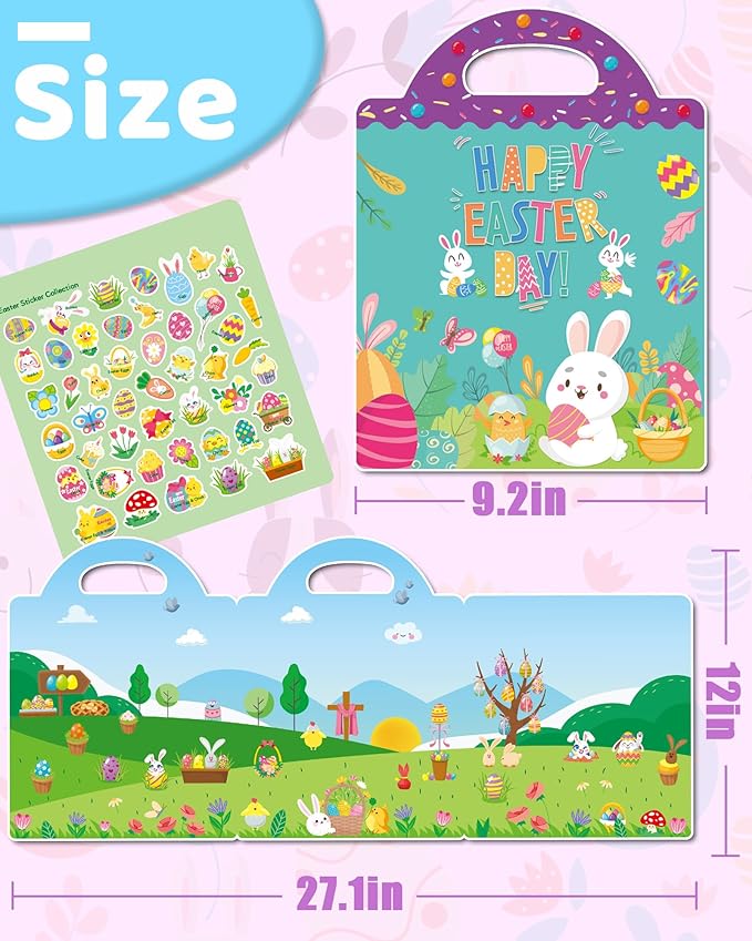 Benresive Reusable Sticker Books for Kids 2-4, Sticker Books for Toddlers 1-3 2-4, Toddler Travel Toys Activities Crafts Gifts - Easter
