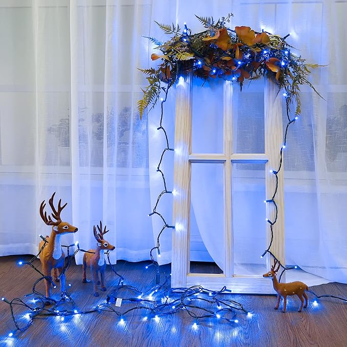 Brizled Blue Christmas Lights, 33ft 100 LED 5MM Wide Angle Christmas Tree Lights, 120V UL Certified Mini String Light Connectable Outdoor Waterproof Blue Light for Xmas Room Party Decor, Green Wire