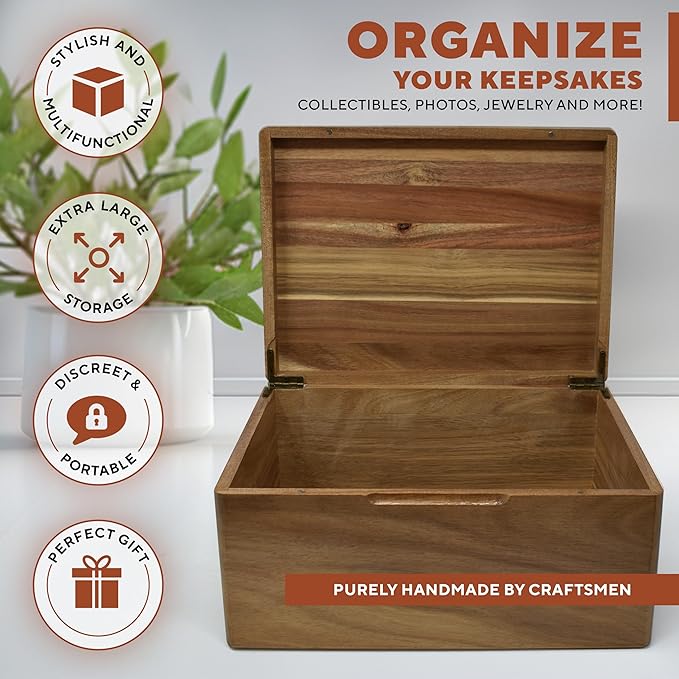 Gifts for Mom Birthday Unique - Wooden Keepsake Box with Names, Personalized Mothers Day Gifts from Son Acacia Wood Storage for Memories, Grandma Keepsake Box, Gift for Mom Bday, 11.5x8.5x5.5 in