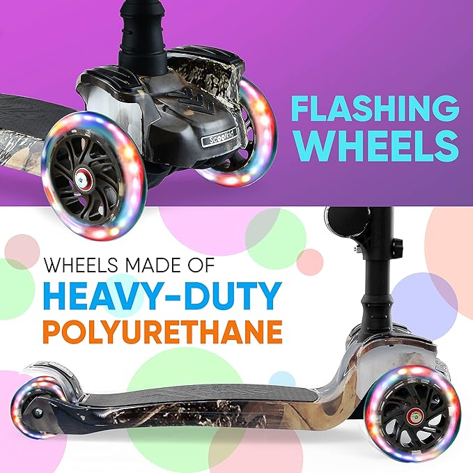 Hurtle 3-Wheeled Scooter for Kids - Wheel LED Lights, Adjustable Lean-to-Steer Handlebar, and Foldable Seat - Sit or Stand Ride with Brake for Boys and Girls Ages 1-14 Years Old