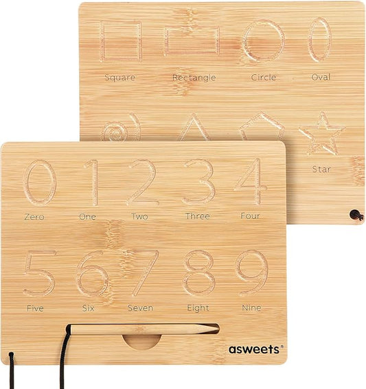 Asweets Montessori Wooden Number Practicing Board, Double-Sided Tracing Board and Shape RecognitionTool to Writing 123 Educational Toy Game for Preschool 3 4 5 Years Old Gifts