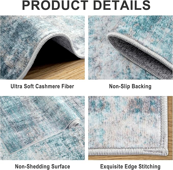 Area Rugs Living Room Rug - 5x7 Washable Modern Abstract Soft Neutral Non-Slip Carpet Large Indoor Floor Thin Carpets for Bedroom Dining Room Farmhouse Nursery Home Office Green