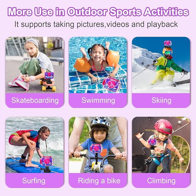 GKTZ Kids Camera - Waterproof Underwater Camera for Kids, Christmas Birthday Gifts for Girls Age 3-12, 1080P HD Children Digital Action Camera, Pool Toys for Kids Age 4-12