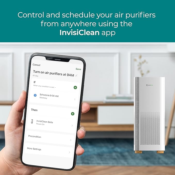 Air Purifiers for Home, Large Room Covers 1500 FtΒ², H13 Medical Grade True HEPA Air Filter, Ideal for Allergies, Cat, Dog, Pet, Hair, Pollen, Smoke, Dust, Bedroom Air Filter, WiFi, InvisiClean Bella