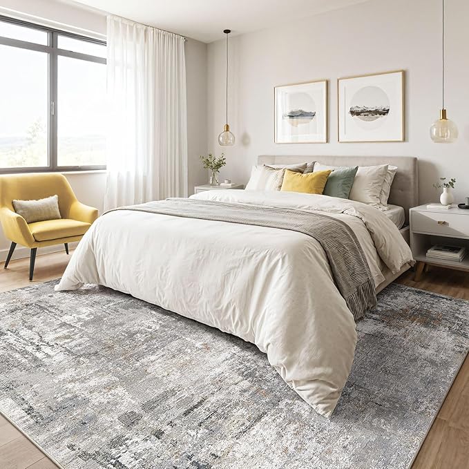 5x7 Area Rugs Washable Rug: Living Room Large Abstract Modern Soft Stain Resistant Indoor Floor Non Slip Accent Carpet for Bedroom Nursery Playroom Dining Room Office Dorm Home- Gray Rust