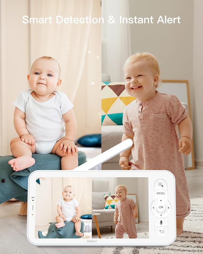 ARENTI Baby Monitor with 2 Cameras, 2K/3MP WiFi 6 Camera and Audio, 5-inch Wireless Screen, Smartphone App, Super Night Vision, Crying Detection, Auto Tracking, Temp&Humidity Sensor (D3 Set)