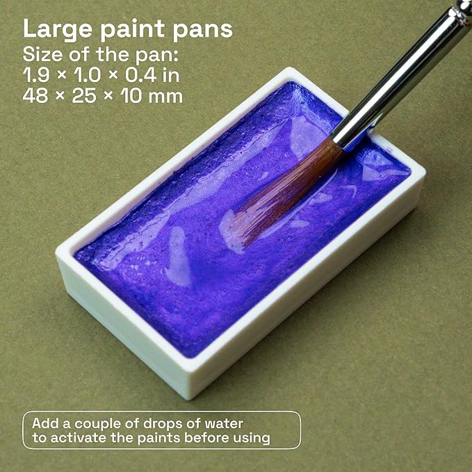 ARTISTRO Professional Metallic Watercolor Paint Set for Adults - 24 Pigment-Rich Colors, XL Pans, ASTM-I Lightfastness, High Tinting Strength Watercolor Set for Professionals made by professionals