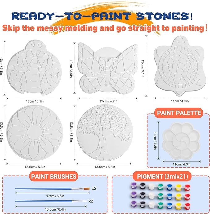 IFLOVE Paint Your Own Stepping Stones for Kids Craft Kits,Arts and Crafts for Kids Ages 4-8,5 Pack Painting Crafts for Girls Ages 8-12,Outdoor Toys Art Supplies Toddler Birthday Gift (Multicolored)