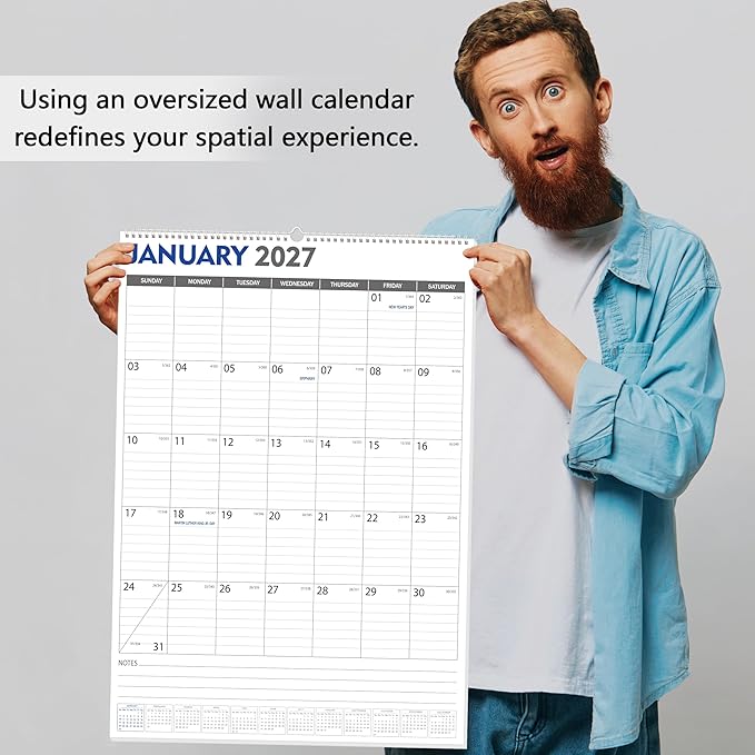 GuassLee Large Wall Calendar 2025-2027, 22"x15" Big Academic Wall Calendar 19-Month Sept. 2025 - Mar. 2027, 2026 Hanging Wall Planner with Julian Date Big Grid for Home School Office Planning
