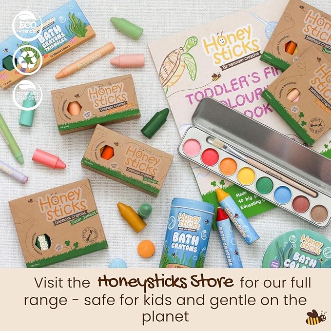 Honeysticks Super Jumbo Crayons (6 Pack) - 100% Pure Beeswax, Non Toxic Crayons for Toddlers 1-3, Extra Large Crayon Size, Easy to Hold and Use, Unbreakable Toddler Crayons, Eco-Friendly