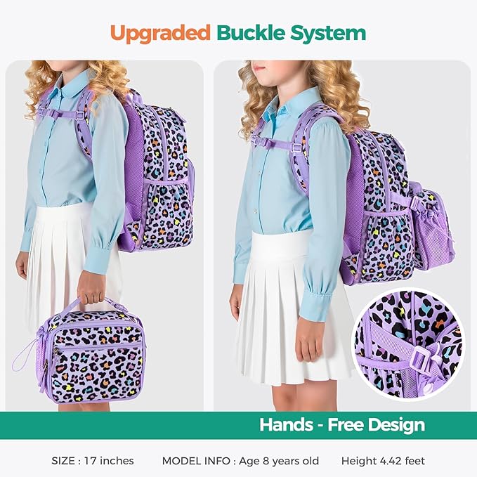 Choco Mocha Unicorn Backpack for Girls, Elementary School Backpack for Girls Ages 6-8 Kids Kindergarten Backpack Bookbag 17 Inch with Chest Strap, Planet Purple
