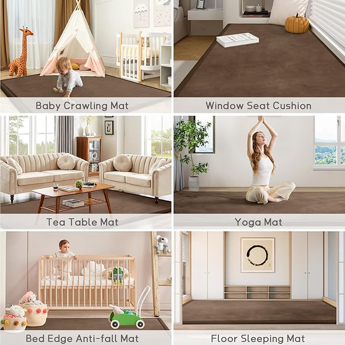 Baby Play Mat for Floor Tummy Time Mat Nursery Rug Muscle Mat Area Rug Playroom Rug Tatami Mat 13'1"x6'7" Memory Foam 1.3" Thick Crawling Mat For Babies,Toddlers, Infants, Kids,Floor Mat,Coffee
