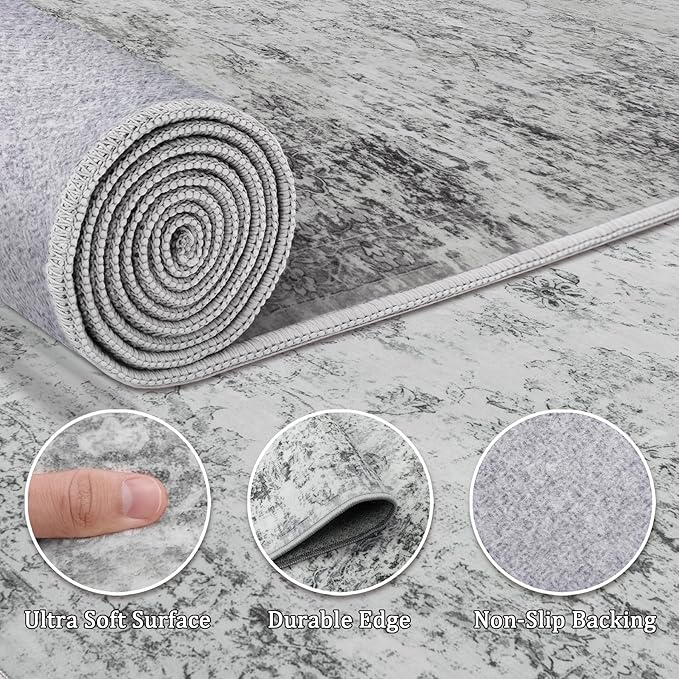 5x7 Area Rug Living Room Rugs - Washable Rug Large Modern Abstract Soft Thin Carpets Indoor Floor No Slip Vintage Carpet for Bedroom Under Dining Table Nursery Home Office Decor Gray