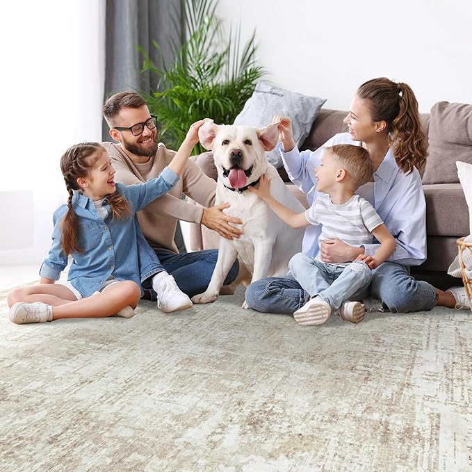 4x6 Area Rugs for Living Room Rug Washable: Modern Large Rug for Dining Room Bedroom Carpet Non Slip Low Pile 4 by 6 Indoor Abstract Nursery Home Office Beige
